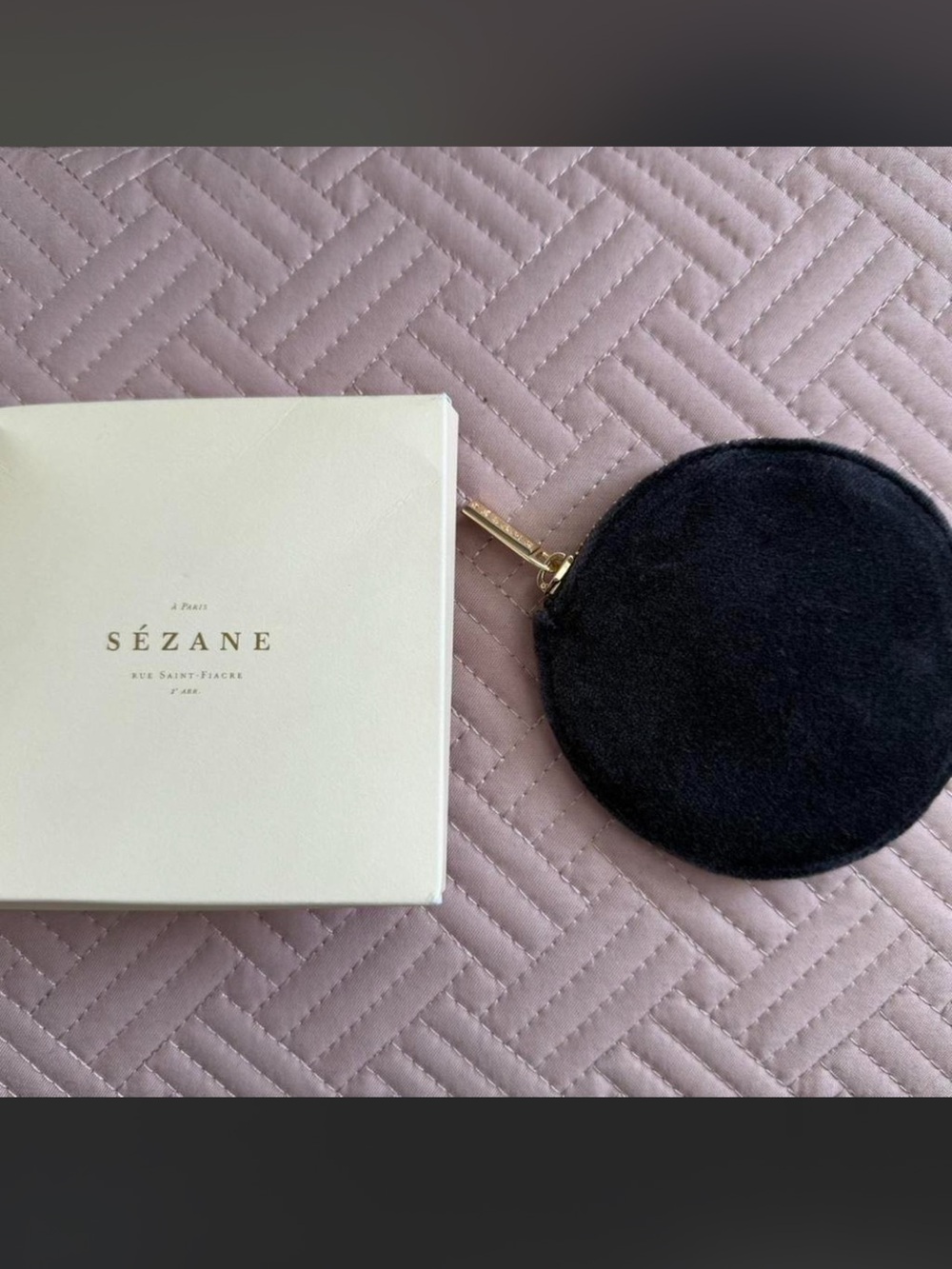 Sezane Black Round Zip Card Pouch with Gold Hardware
